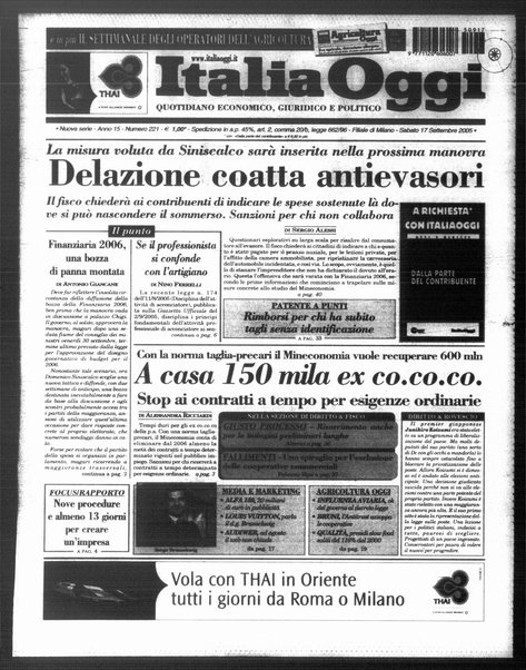 Italia oggi : quotidiano di economia finanza e politica